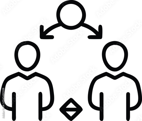 Teamwork outline icon with people, exchange symbol, and shared vision concept
