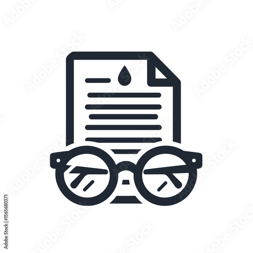 Document icon with glasses symbolizing study and reading comprehension on transparent background
