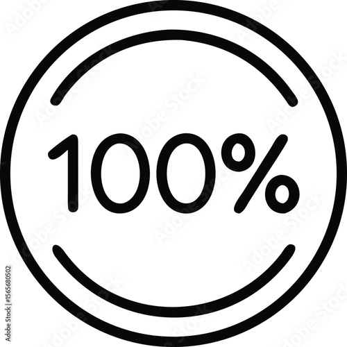 Thin line icon of one hundred percent in double circle