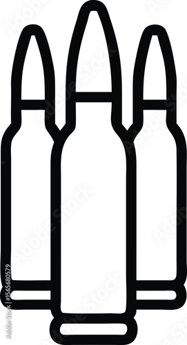 Three bullet silhouettes illustration, cartridge outline, art for print design