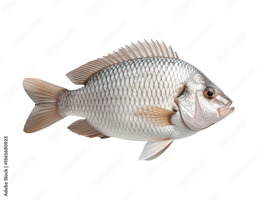 Naklejka premium Tilapia fish (Oreochromis niloticus) floating in the air, PNG