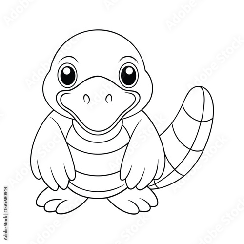 Funny baby platypus with silly bill for cute kids coloring book Vector illustration