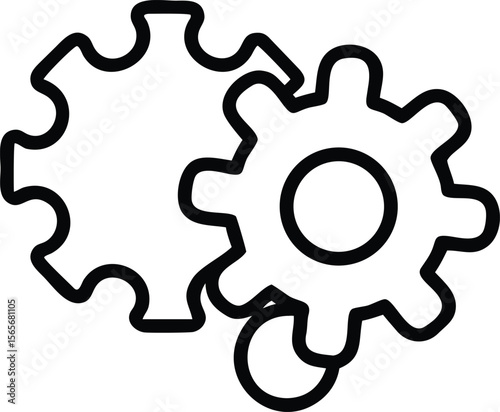 Two gear wheels in outline style, engineering and industry flat design