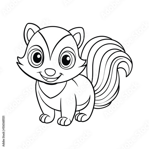 Sweet baby skunk with small cute face for kids coloring book Vector illustration