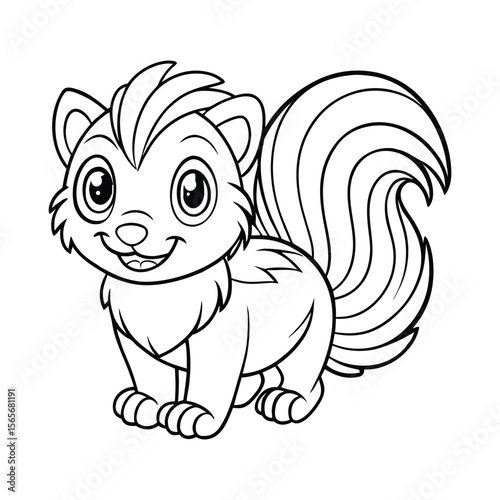 Baby skunk with fluffy tail perfect for joyful kids coloring book Vector illustration