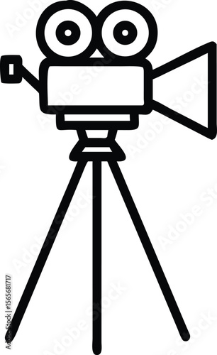 Vintage movie camera on tripod outline for film production industry