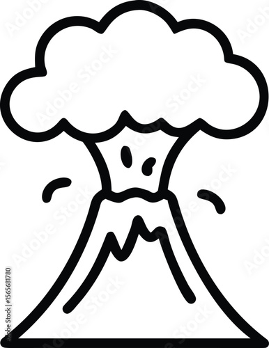 Volcano eruption outline drawing, nature disaster line art illustration for education
