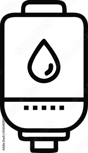 Water heater line icon with droplet, hot water system plumbing symbol