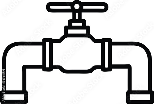 Water pipe icon with valve in simple outline style illustration