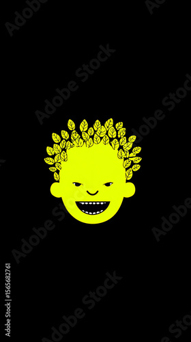 Smiling Leafy Face: A cheerful illustration of a face, adorned with a leafy crown, radiating joy and a connection with nature.
