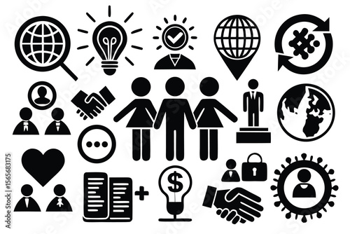 gender equality, community teamwork, diversity and collaboration Icon set, inclusion, partnership, human connection, justice, and unity for social issues, human rights, equality, gender roles, 
