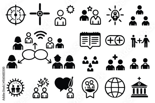 gender equality, community teamwork, diversity and collaboration Icon set, inclusion, partnership, human connection, justice, and unity for social issues, human rights, equality, gender roles, 