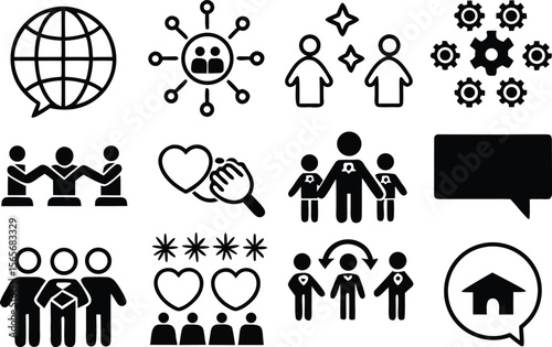gender equality, community teamwork, diversity and collaboration Icon set, inclusion, partnership, human connection, justice, and unity for social issues, human rights, equality, gender roles, 