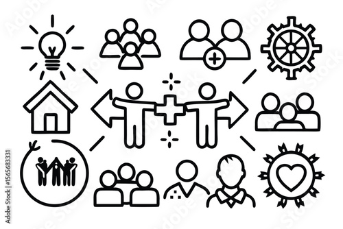 gender equality, community teamwork, diversity and collaboration Icon set, inclusion, partnership, human connection, justice, and unity for social issues, human rights, equality, gender roles, 