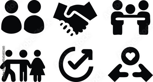 gender equality, community teamwork, diversity and collaboration Icon set, inclusion, partnership, human connection, justice, and unity for social issues, human rights, equality, gender roles, 