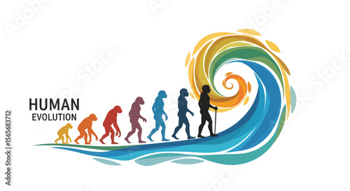 Human Evolution A Journey Through Time, Depicted in a Vibrant Artistic Representation of Hominid Progression and Change
