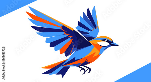 Vibrant Blue and Orange Bird in Flight A Colorful Vector Illustration