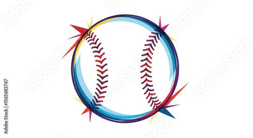 Dynamic Baseball Graphic Vibrant Abstract Design of a Baseball Ball with Colorful Spikes