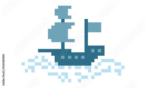 pixel art ship logo vector design sailboat