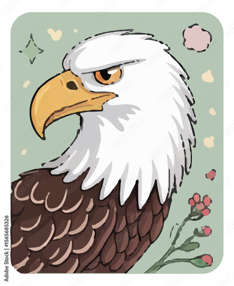 Naklejka premium Illustration of a cute cartoon eagle.Suitable for postcards, children's books, educational toys and other designs. Isolated background. Vector graphics. EPS.