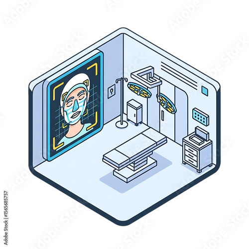 Medical imaging room with X-ray or MRI machine.