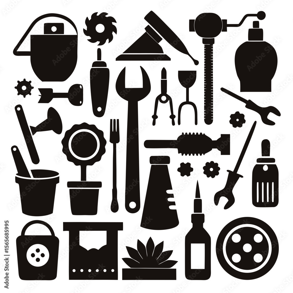 Obraz premium Perfect Vector Collection Of Crafting Tools Silhouettes For Use Graphics Websites And Apps Designs On White Background