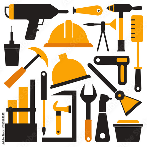 Perfect Vector Collection Of Construction Tools Silhouettes For Use Graphics Websites And Apps Designs On White Background
