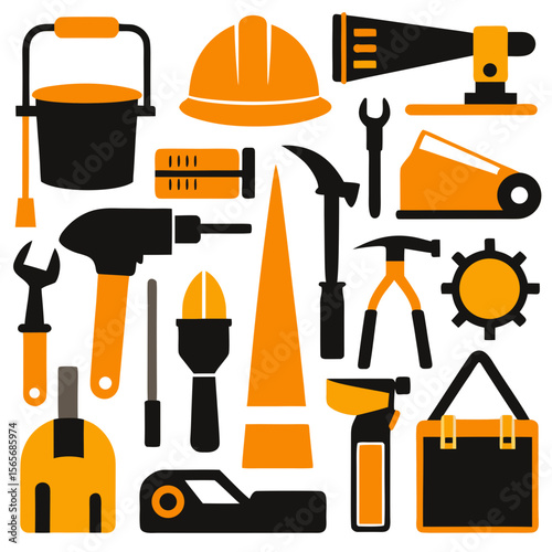 Perfect Vector Collection Of Construction Tools Silhouettes For Use Graphics Websites And Apps Designs On White Background