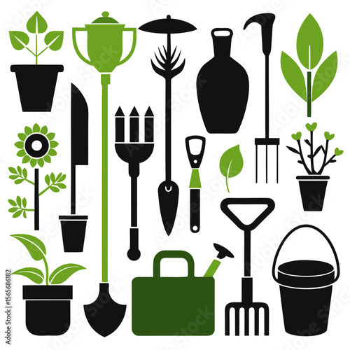 Perfect Vector Collection Of Gardening Tools Silhouettes For Use Graphics Websites And Apps Designs On White Background
