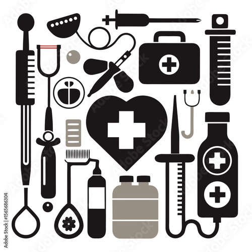 Perfect Vector Collection Of Medical Tools Silhouettes For Use Graphics Websites And Apps Designs On White Background