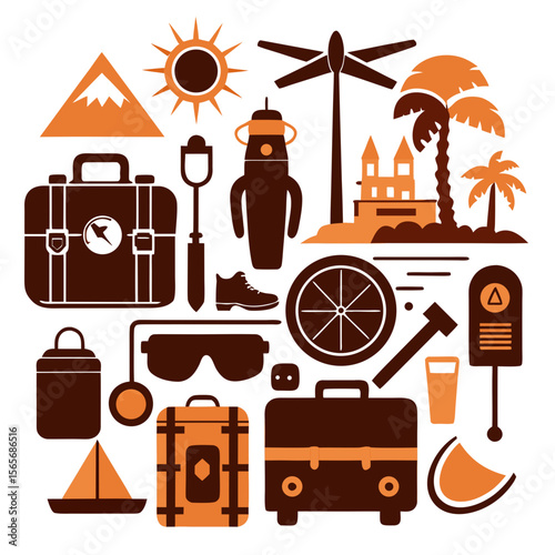 Perfect Vector Collection Of Travel Tools Silhouettes For Use Graphics Websites And Apps Designs On White Background