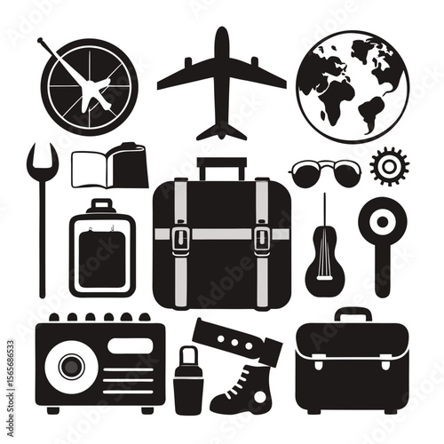 Perfect Vector Collection Of Travel Tools Silhouettes For Use Graphics Websites And Apps Designs On White Background