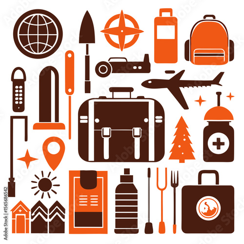 Perfect Vector Collection Of Travel Tools Silhouettes For Use Graphics Websites And Apps Designs On White Background