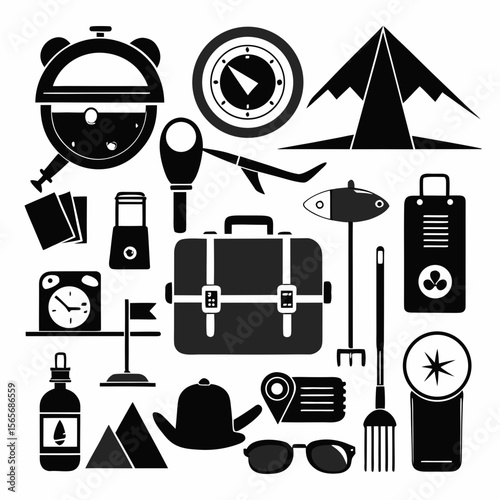 Perfect Vector Collection Of Travel Tools Silhouettes For Use Graphics Websites And Apps Designs On White Background