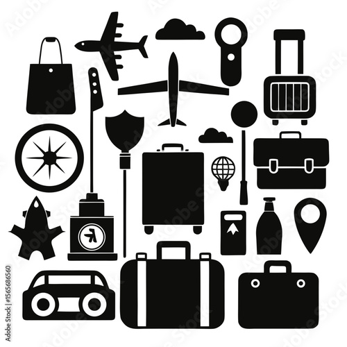 Perfect Vector Collection Of Travel Tools Silhouettes For Use Graphics Websites And Apps Designs On White Background