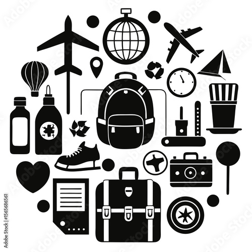 Perfect Vector Collection Of Travel Tools Silhouettes For Use Graphics Websites And Apps Designs On White Background