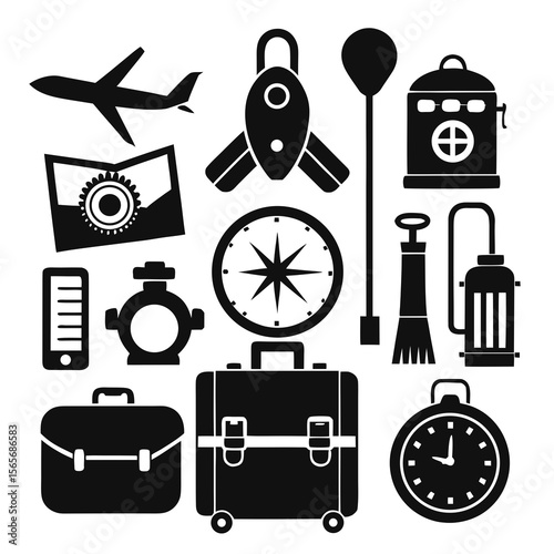 Perfect Vector Collection Of Travel Tools Silhouettes For Use Graphics Websites And Apps Designs On White Background