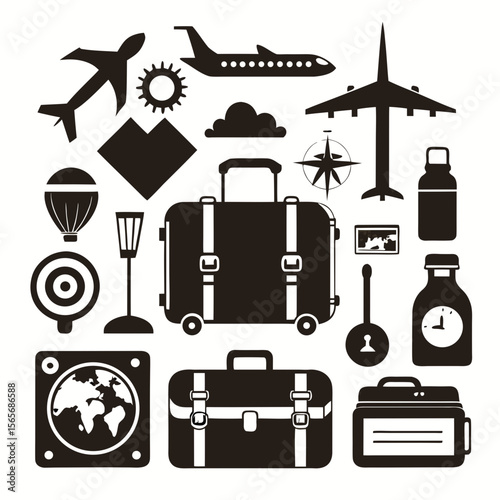 Perfect Vector Collection Of Travel Tools Silhouettes For Use Graphics Websites And Apps Designs On White Background