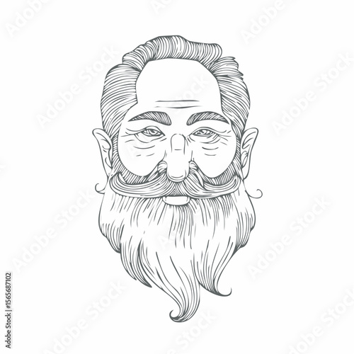 Gentle vector of an old man with flowing beard, drawn in one soft, continuous black line. Calm, thoughtful, and ideal for timeless art.