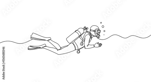 Scuba diver exploring underwater with bubbles