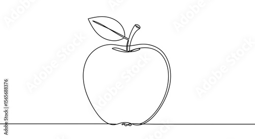 Line art of an apple with a leaf