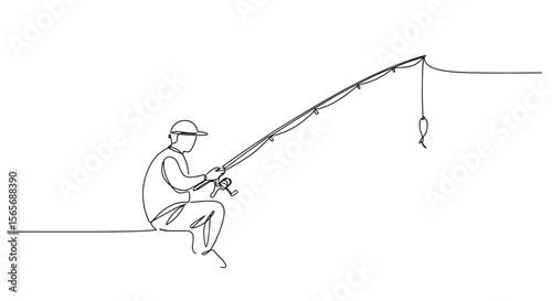 Fishing person relaxing with rod by a river
