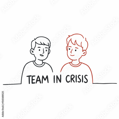 Two outline characters discussing teamwork during a crisis situation  