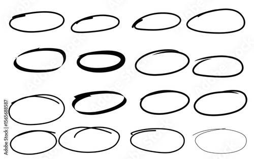 Collection of hand-drawn marker strokes highlighting circles
