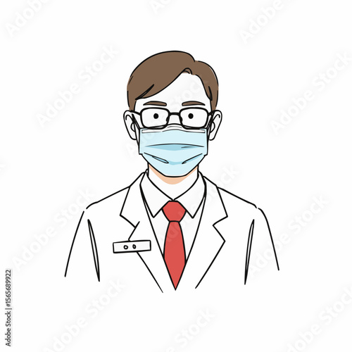 Male doctor wearing glasses and face mask in white coat  