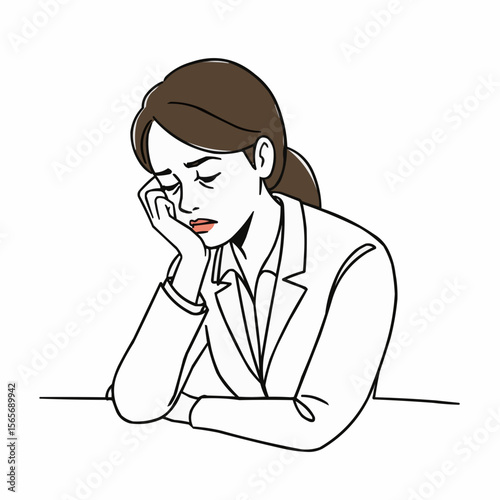 Young woman sitting with hand on chin and looking pensive in office  