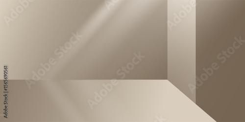 Background Beige Wall Studio Room with Light,Shadow on Table,Light Brown Backdrop for Spring,Summer product presentation,Empty 3D Display Room with Stand Concept for Web Banner in Autumn,Fall Season