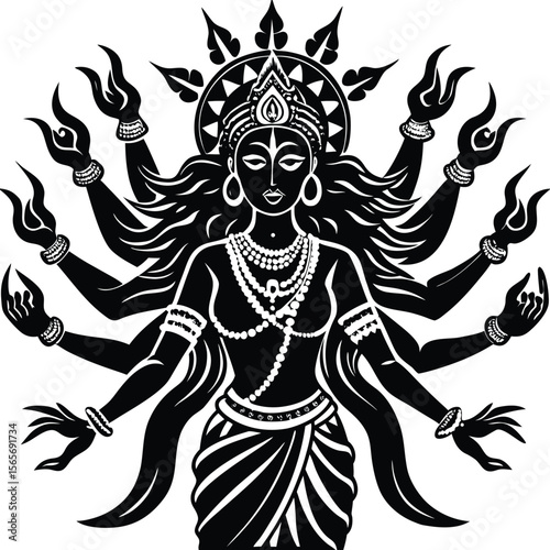 Antique vector illustration: a gothic angel of death with a skull, crown, and detailed tribal wing decoration