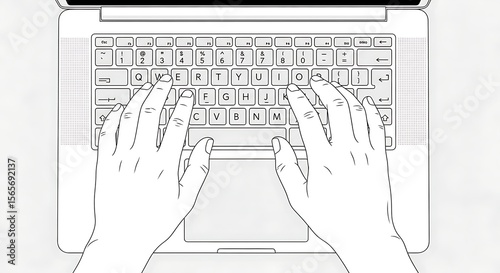 Overhead view of hands typing on a laptop keyboard, focused on the action.