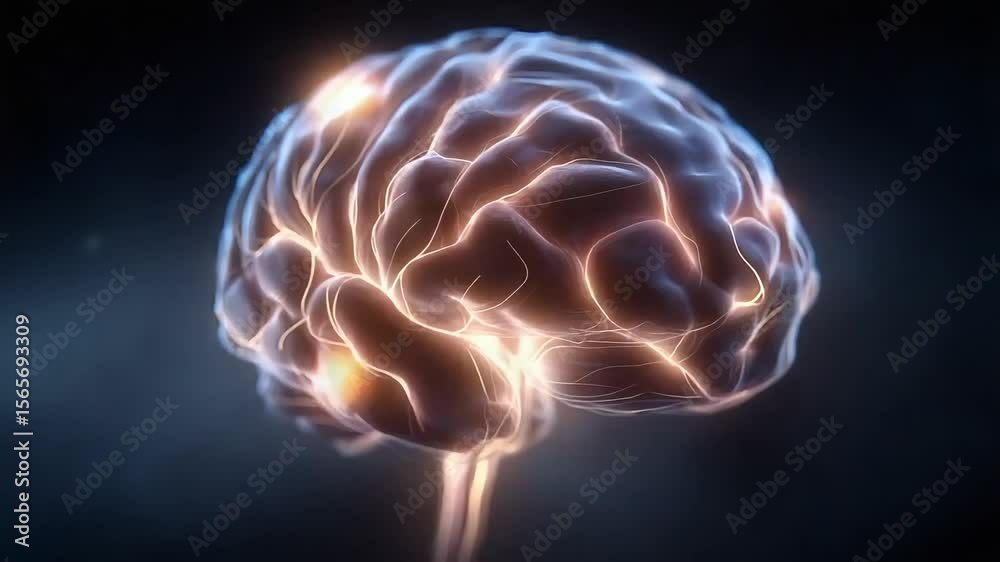 Digital brain illustration with glowing neural connections on dark background Digital brain illustration with glowing neural connections on dark background